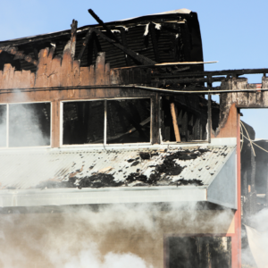burned building, property damage